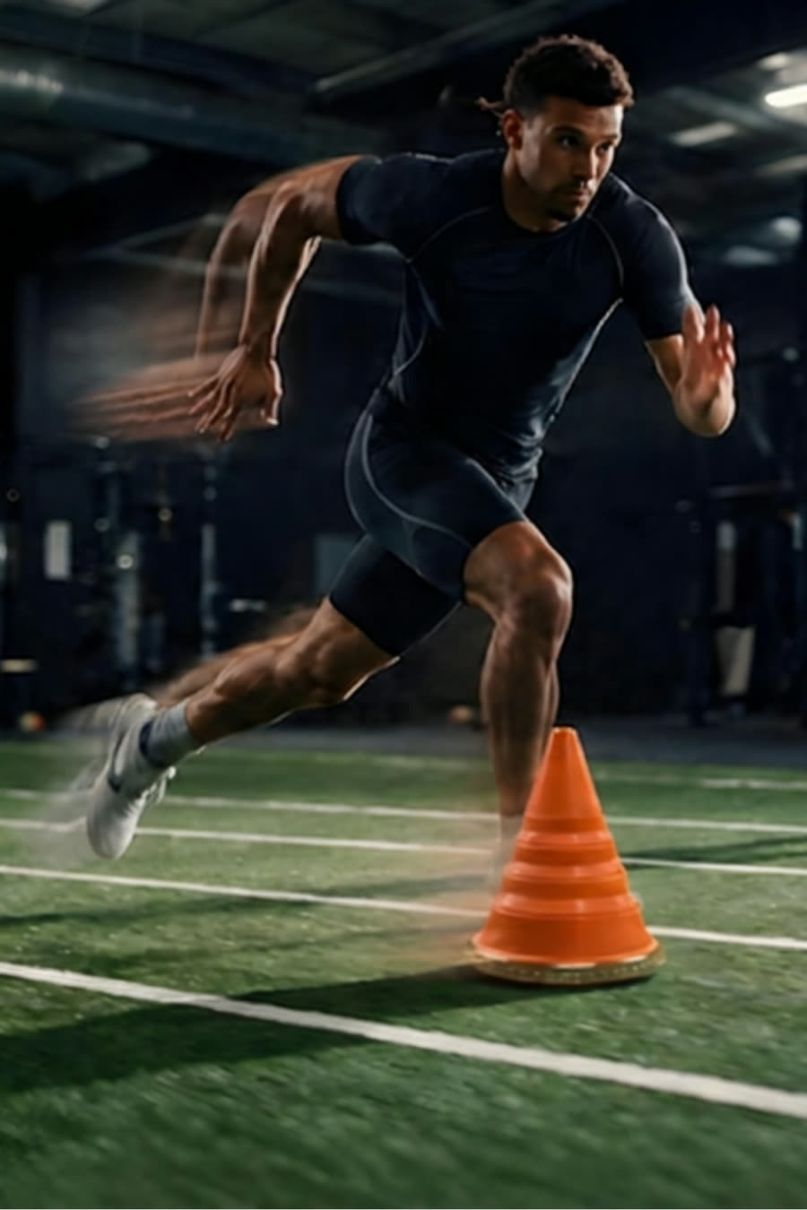 An athlete reading the floor mid-drive