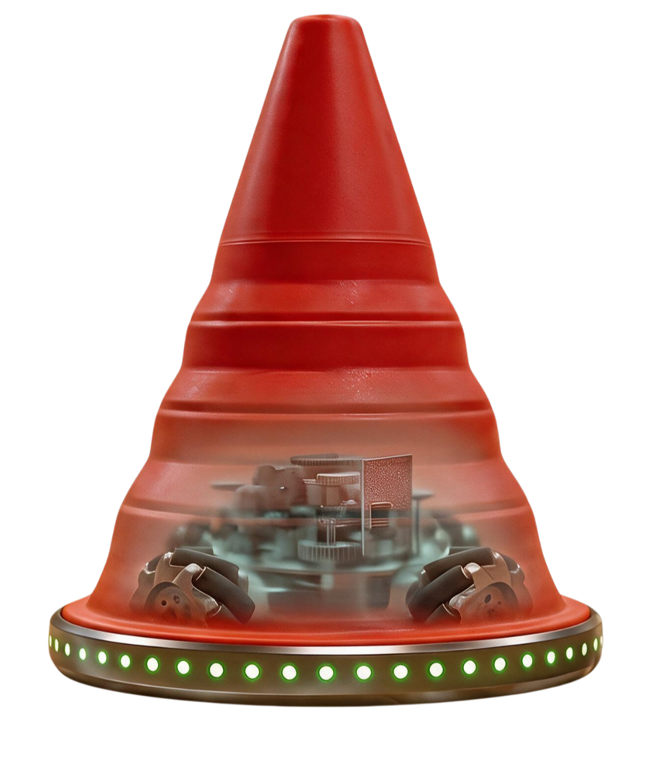 The REAKTA unit: a cone on a holonomic base with a lit sensor ring